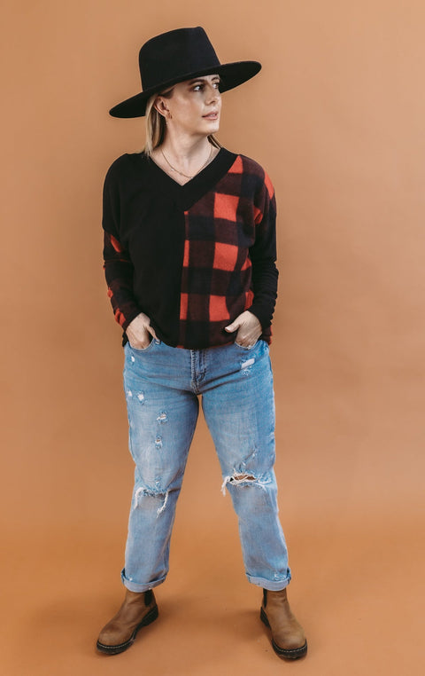 Buffalo Plaid Brushed Knit Top