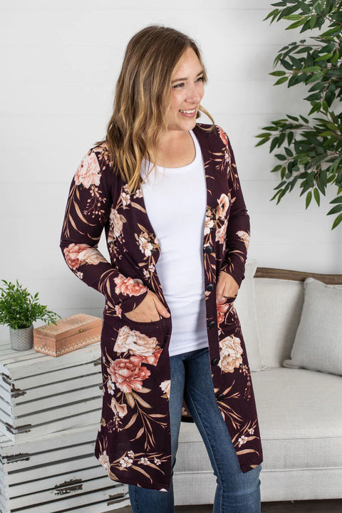 Michelle Mae Brand: Shelby Cardigan - Burgundy Floral - SOLD OUT